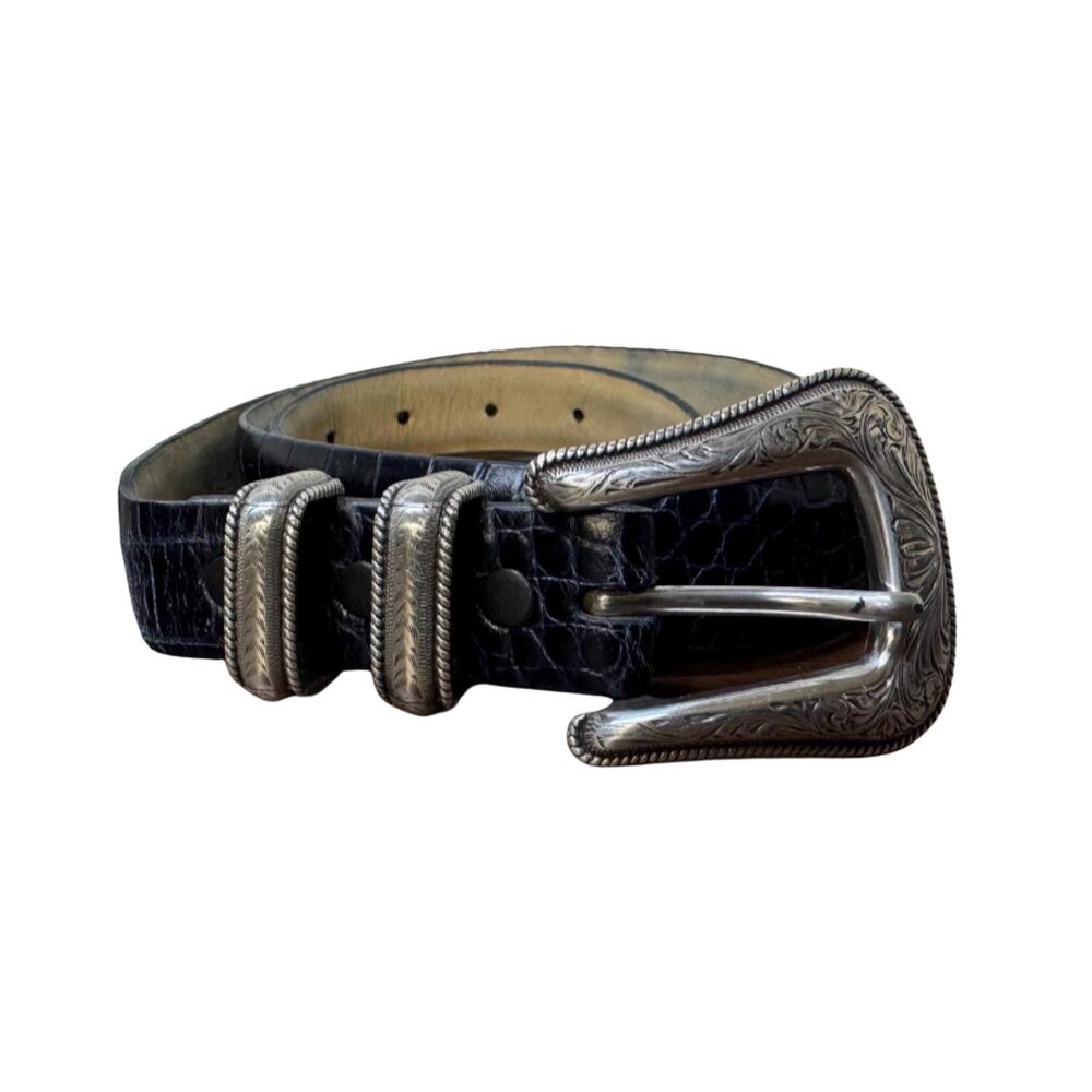 Vintage Italian Dark Blue Leather Mens Belt Size 40